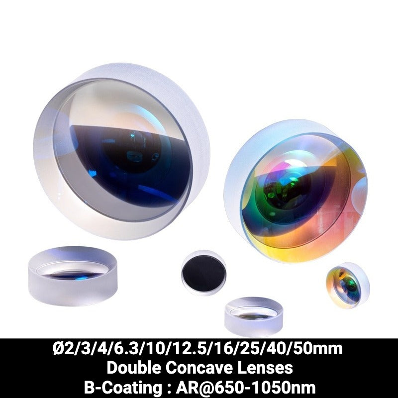 Ø2/3/4/6.3/10/12.5/16/25/40/50mm N-BK7 Double Concave Lenses（B-Coating : AR@650-1050nm）