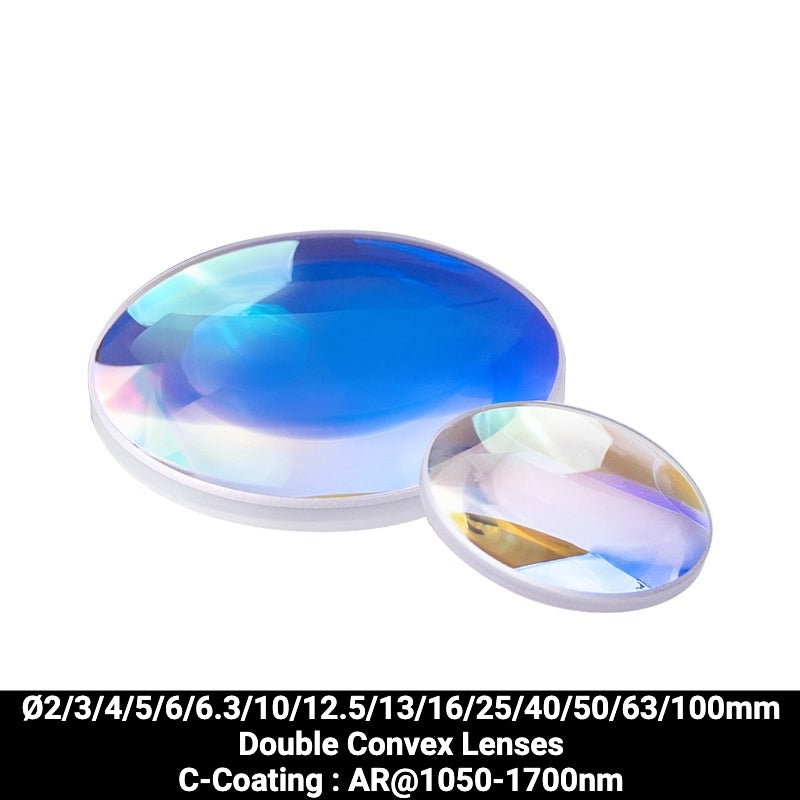 Ø2/3/4/5/6/6.3/10/12.5/13/16/25/40/50/63/100mm N-BK7 Double Convex Lenses (C-Coating : AR@1050-1700nm)