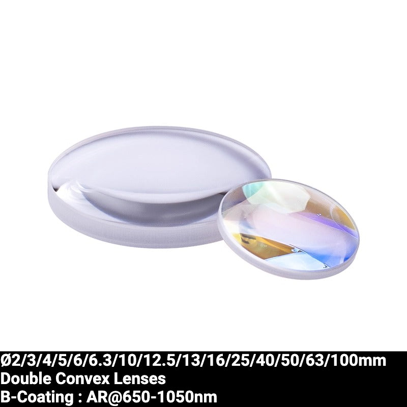 Ø2/3/4/5/6/6.3/10/12.5/13/16/25/40/50/63/100mm N-BK7 Double Convex Lenses (B-Coating : AR@650-1050nm)