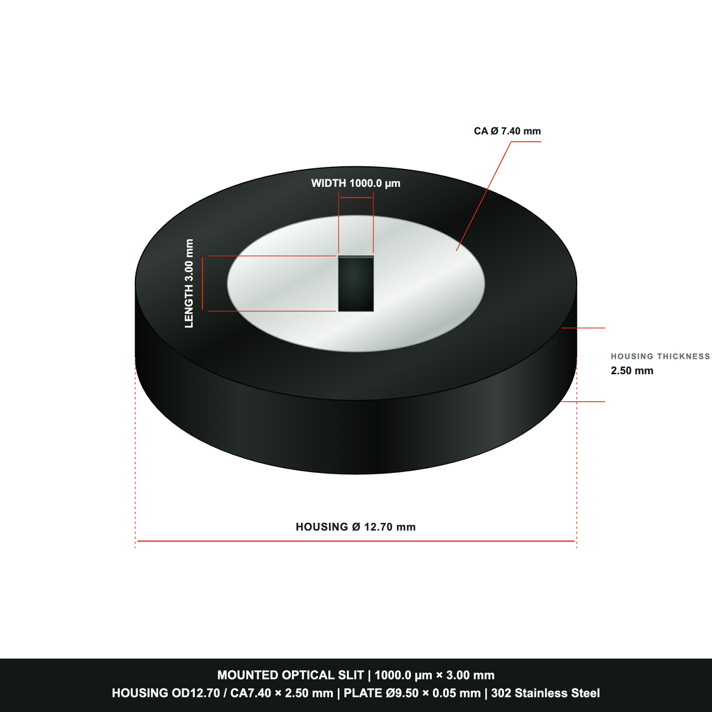 1000µm × 3mm Optical Slit, Ø9.50 Stainless Steel Plate