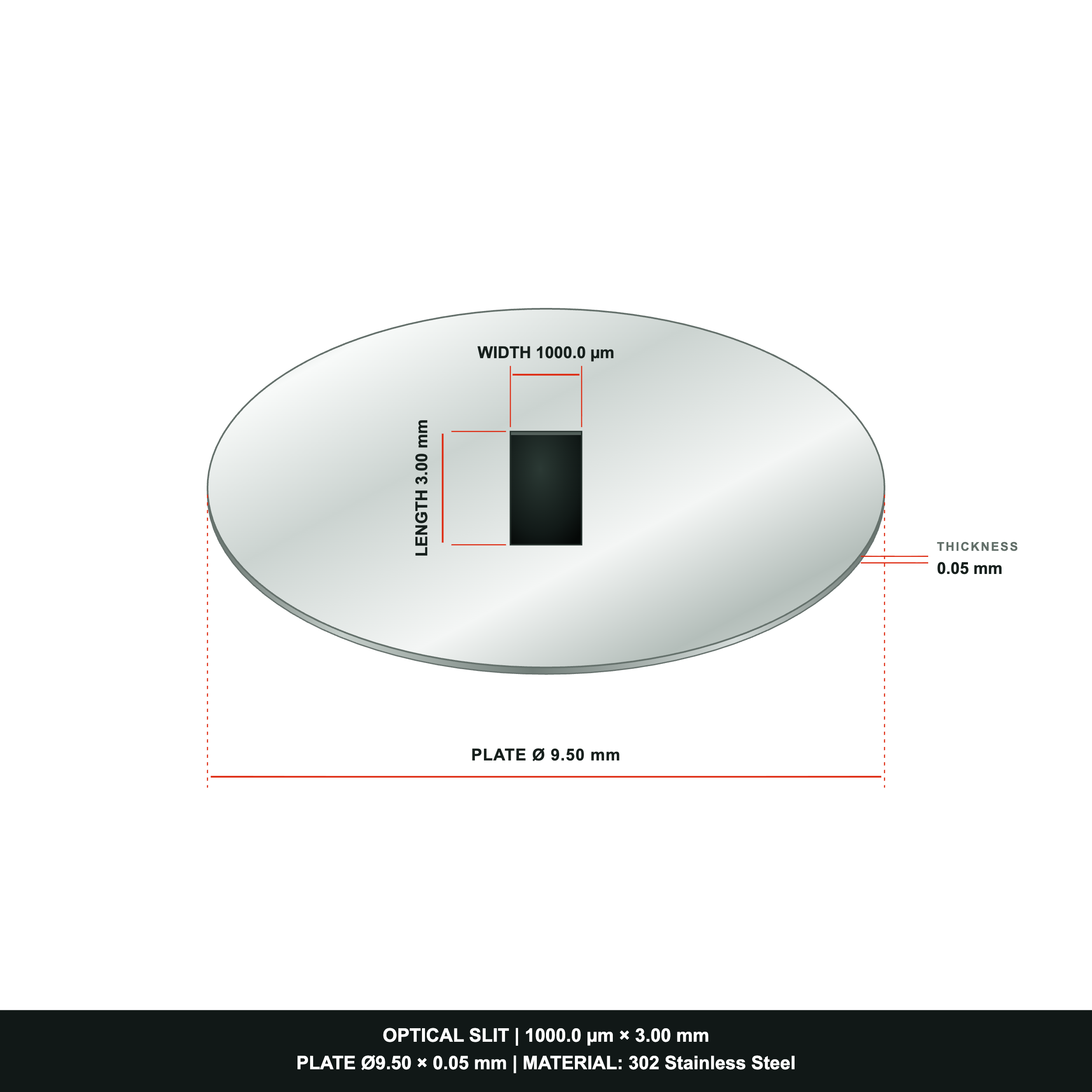 1000µm Width Optical Slit, Ø9.50/Ø18.0 Stainless Steel Plate