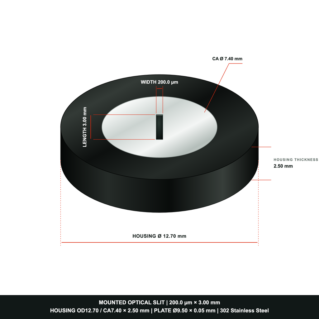 200µm × 3mm Optical Slit, Ø9.50 Stainless Steel Plate