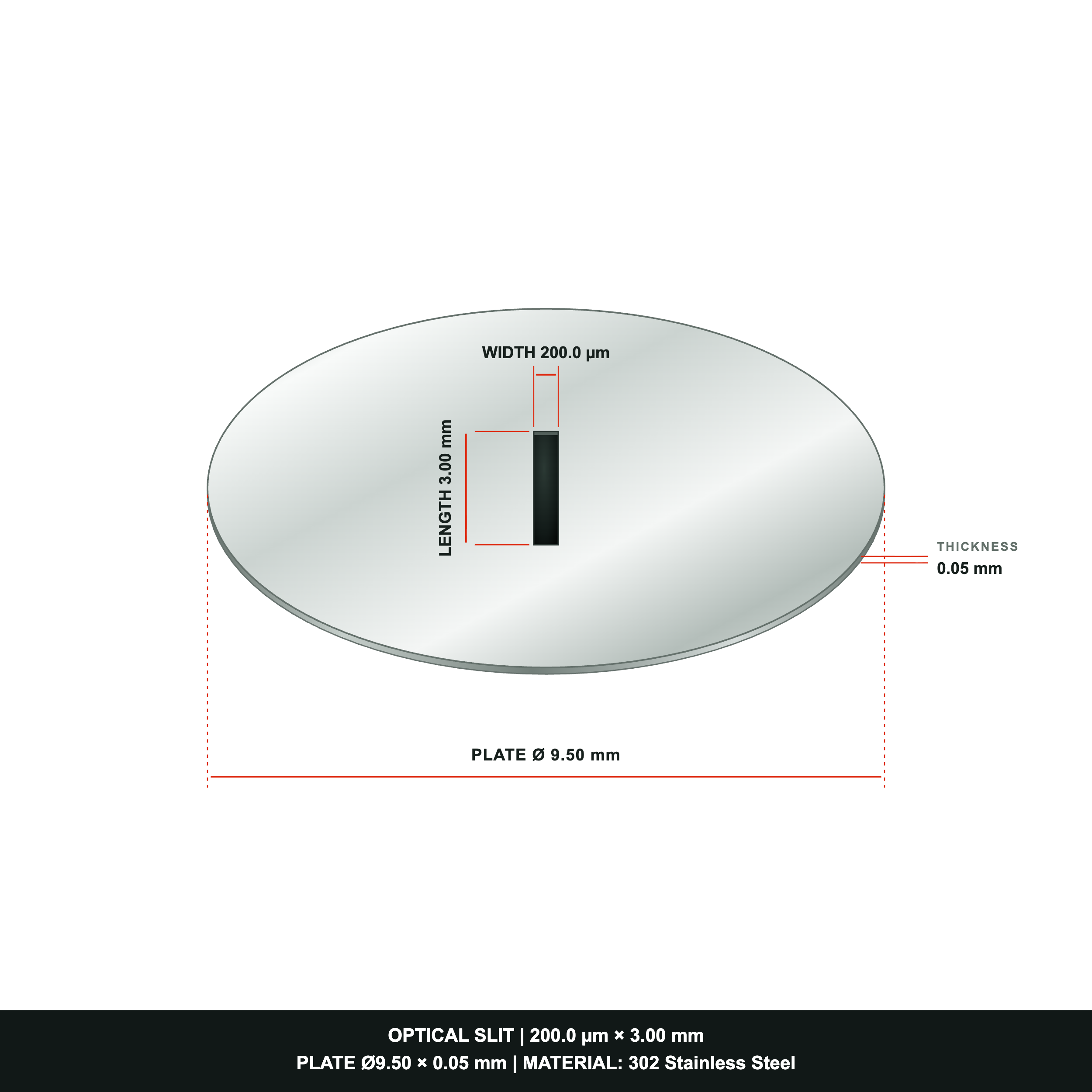 200µm Width Optical Slit, Ø9.50/Ø18.0 Stainless Steel Plate
