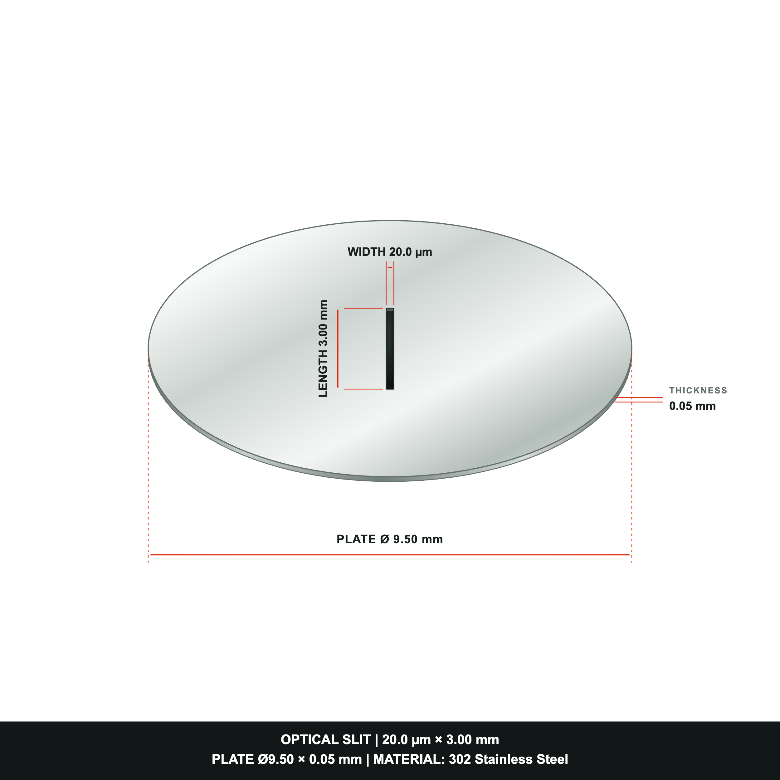 20µm Width Optical Slit, Ø9.50/Ø18.0 Stainless Steel Plate
