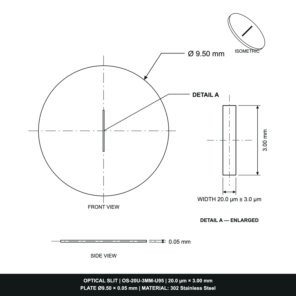 20µm Width Optical Slit, Ø9.50/Ø18.0 Stainless Steel Plate