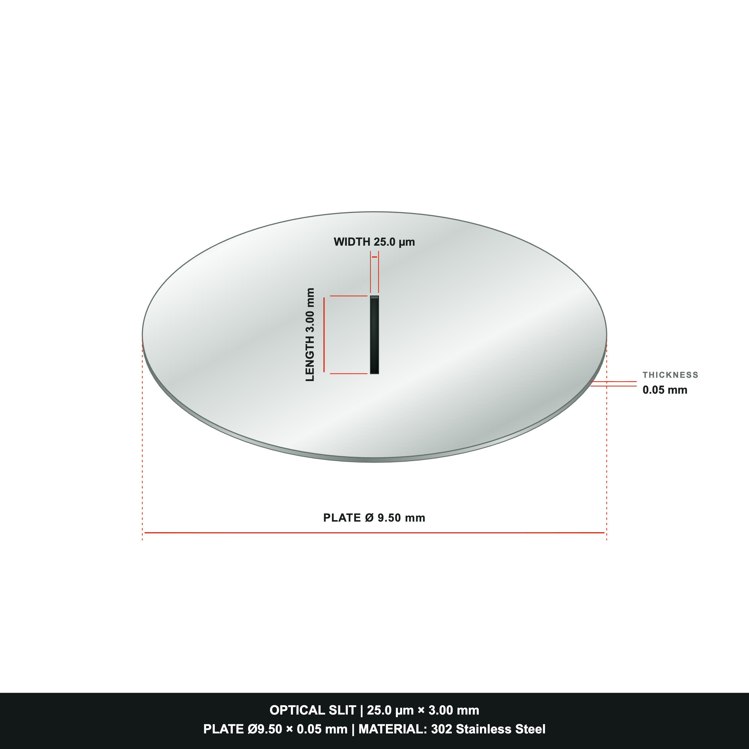 25µm Width Optical Slit, Ø9.50/Ø18.0 Stainless Steel Plate