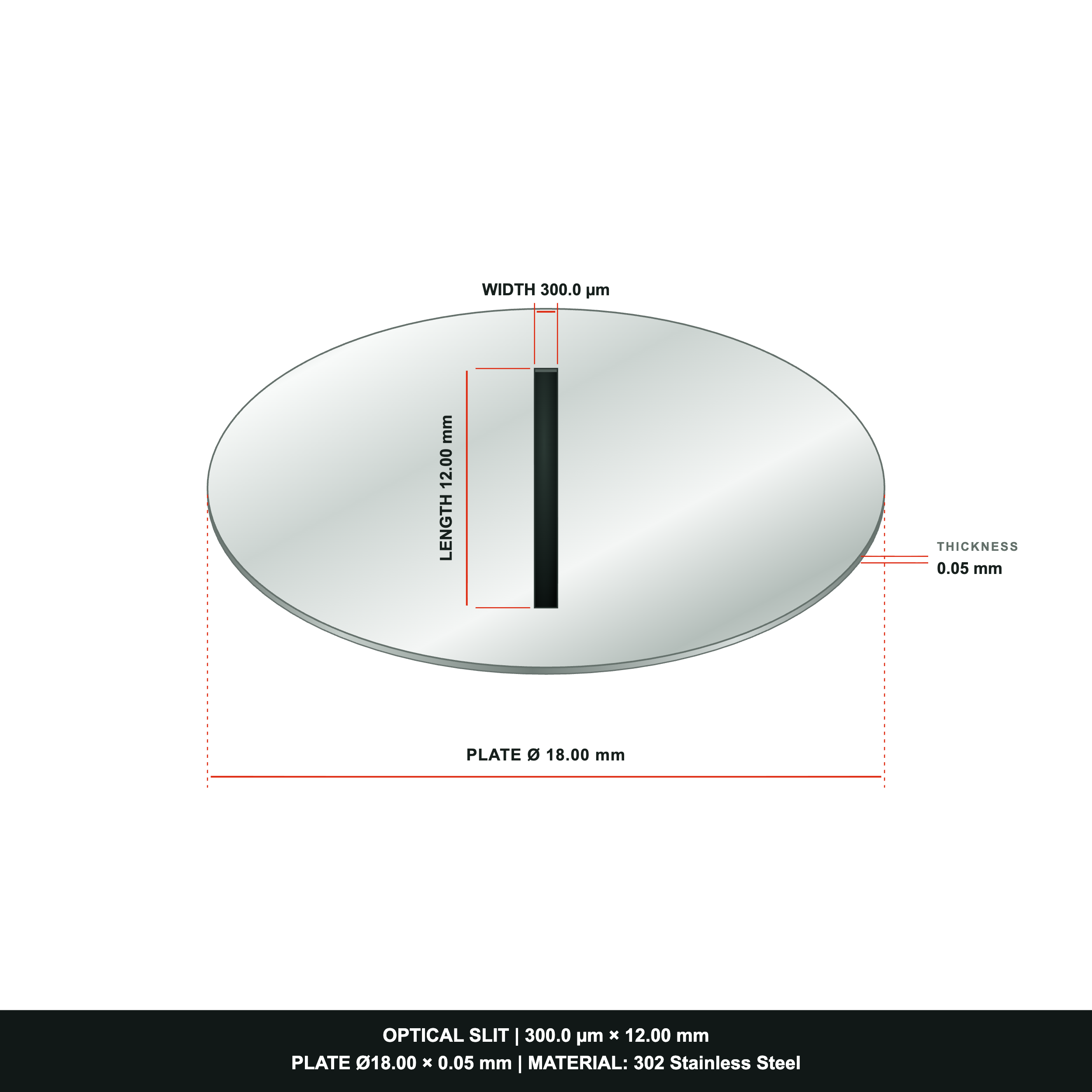 300µm Width Optical Slit, Ø18.0 Stainless Steel Plate