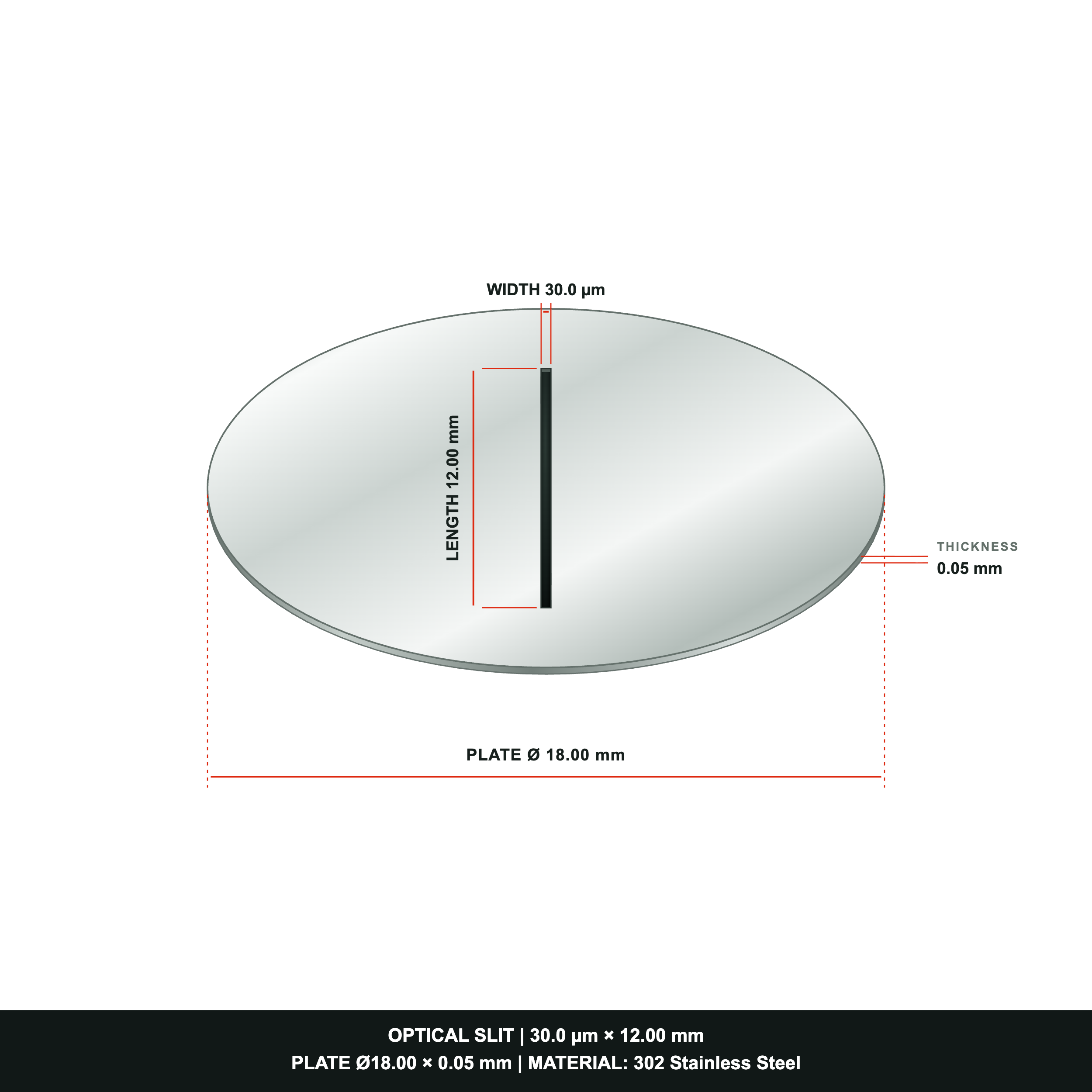 30µm × 12mm Optical Slit, Ø18.0 Stainless Steel Plate