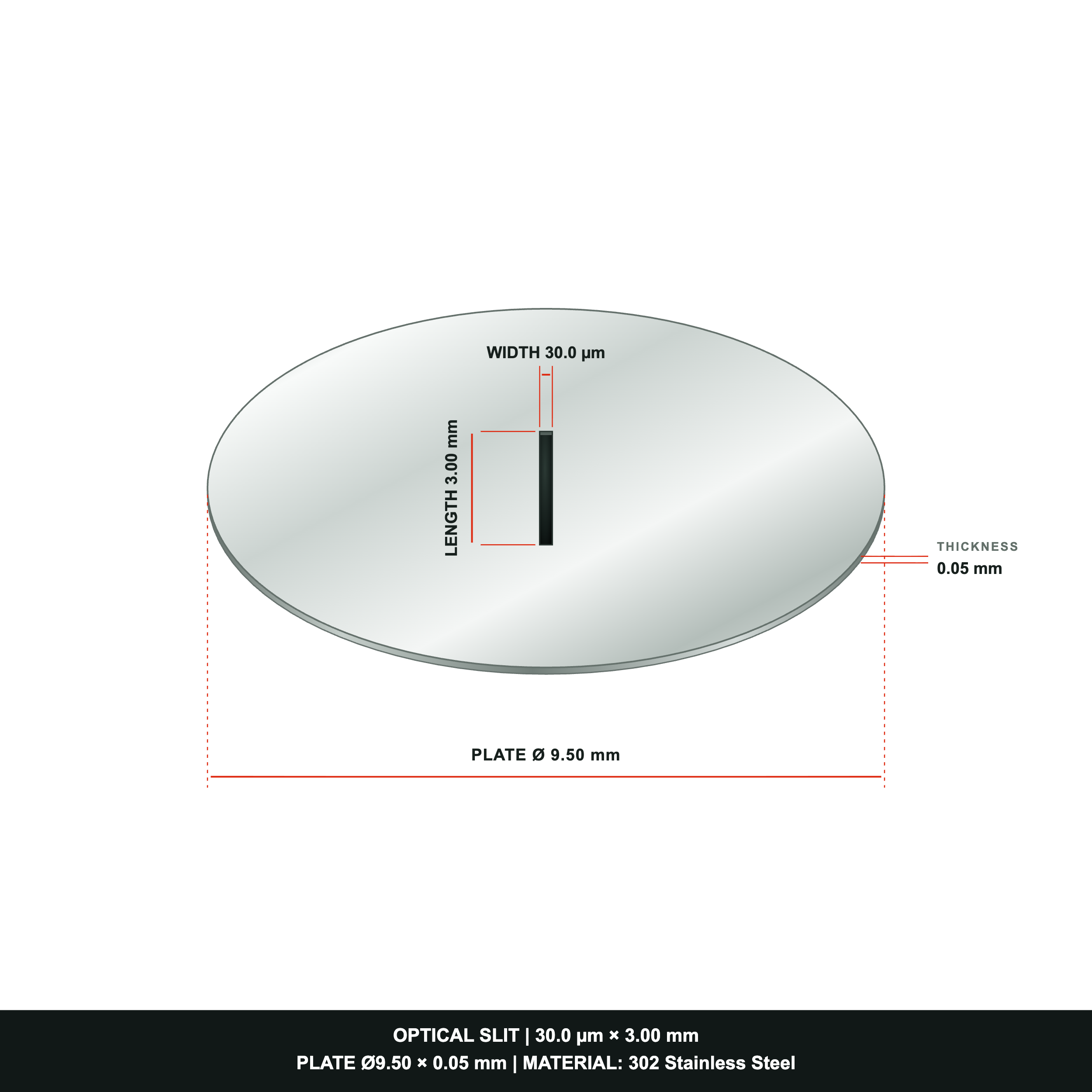 30µm Width Optical Slit, Ø9.50/Ø18.0 Stainless Steel Plate
