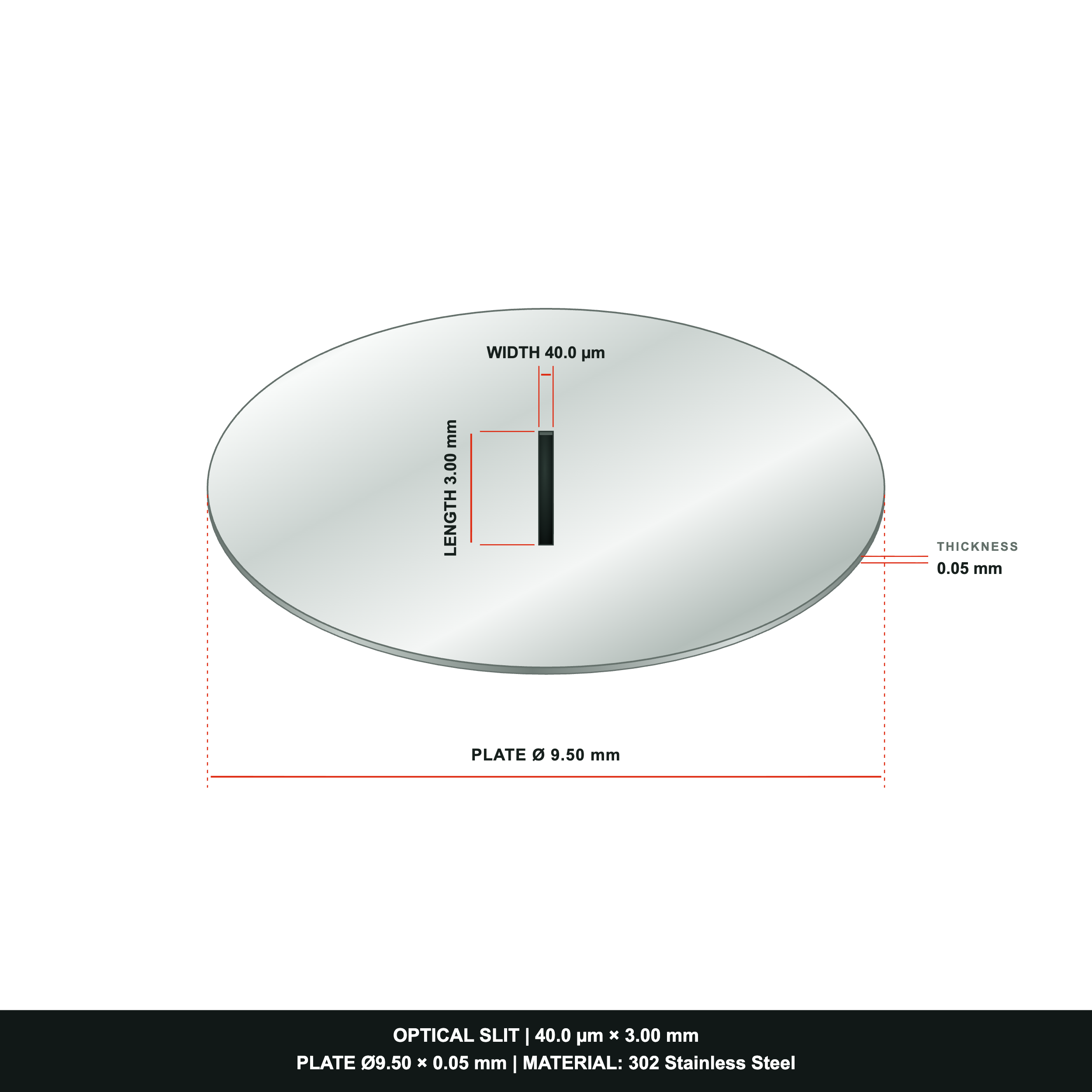 40µm Width Optical Slit, Ø9.50/Ø18.0 Stainless Steel Plate