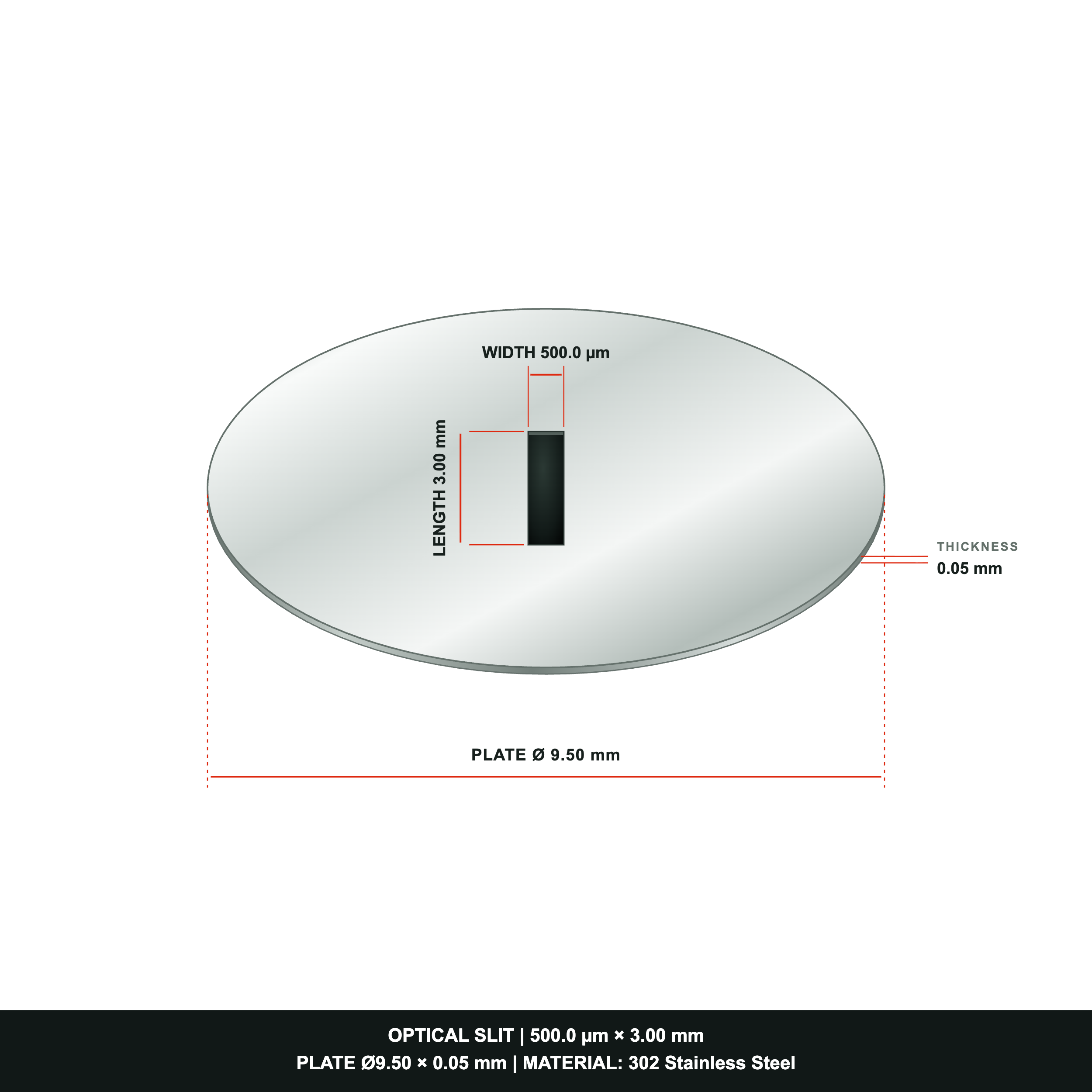 500µm Width Optical Slit, Ø9.50/Ø18.0 Stainless Steel Plate