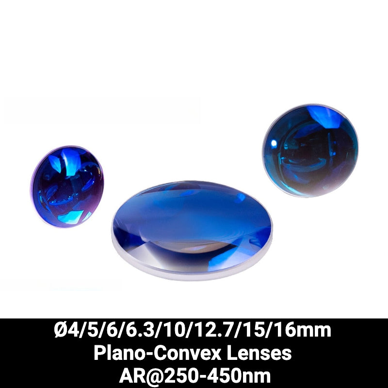 Ø4/5/6/6.3/10/12.7/15/16mm UV Fused Silica (UVFS) Plano-Convex Lenses (AR@250-450nm)
