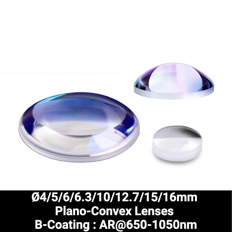 Ø4/5/6/6.3/10/12.7/15/16mm UV Fused Silica (UVFS) Plano-Convex Lenses (B-Coating : AR@650-1050nm)