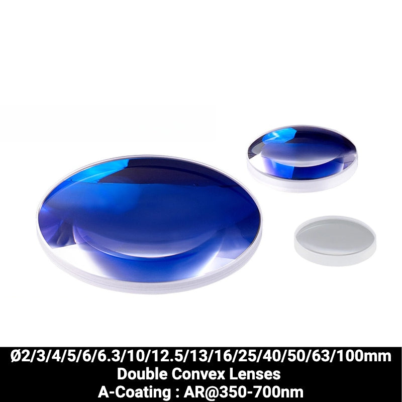 Ø2/3/4/5/6/6.3/10/12.5/13/16/25/40/50/63/100mm N-BK7 Double Convex Lenses (A-Coating : AR@350-700nm)