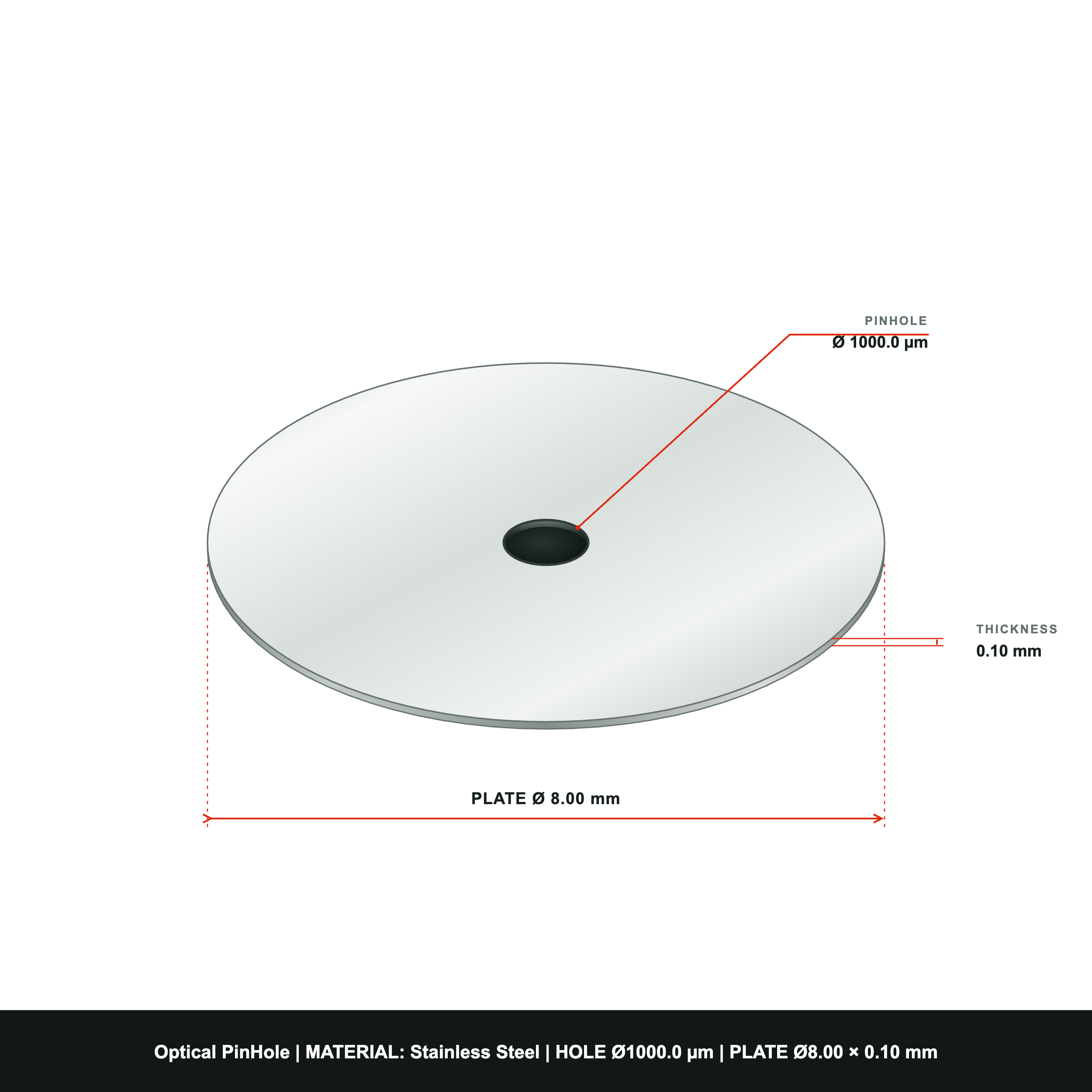 ⌀1000µm Optical Pinhole, dia8mm Stainless Steel Plate