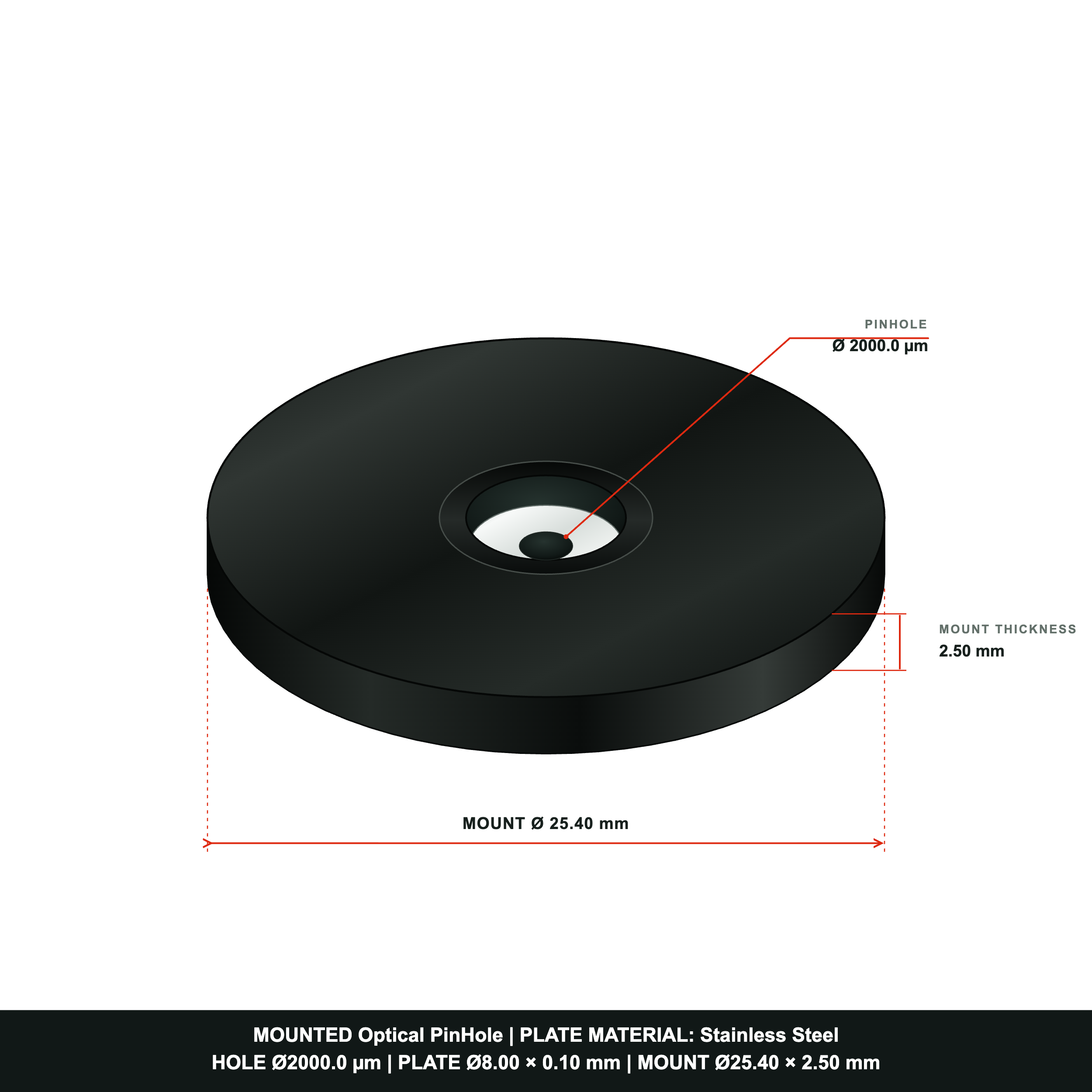 ⌀2000µm Optical Pinhole, dia8mm Stainless Steel Plate