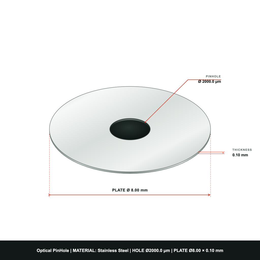 ⌀2000µm Optical Pinhole, dia8mm Stainless Steel Plate