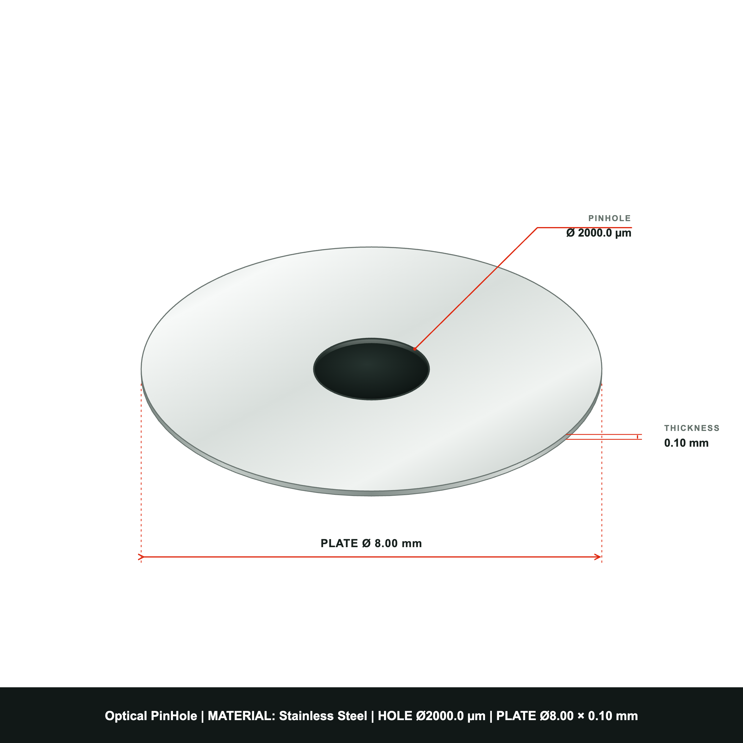 ⌀2000µm Optical Pinhole, dia8mm Stainless Steel Plate