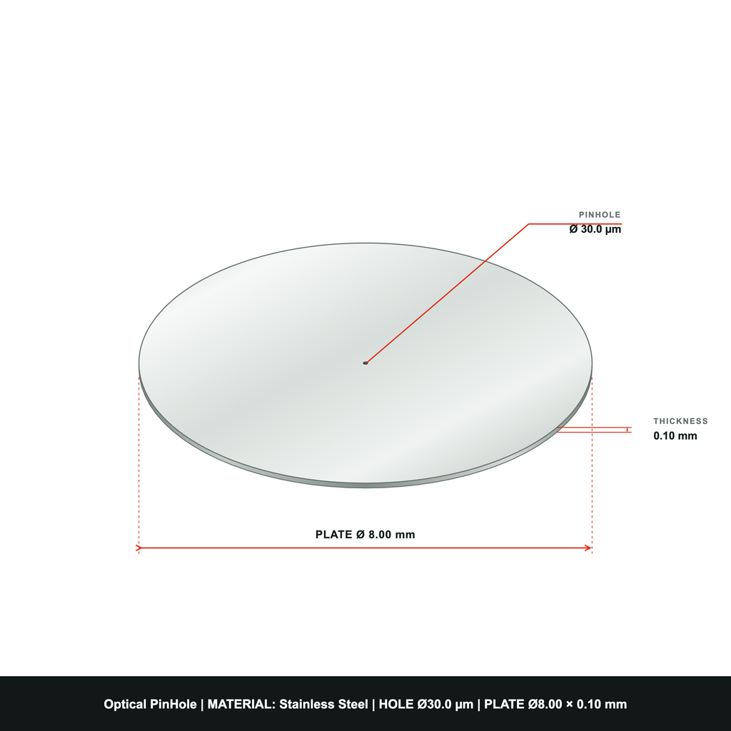 ⌀30µm Optical Pinhole, dia8mm Stainless Steel Plate