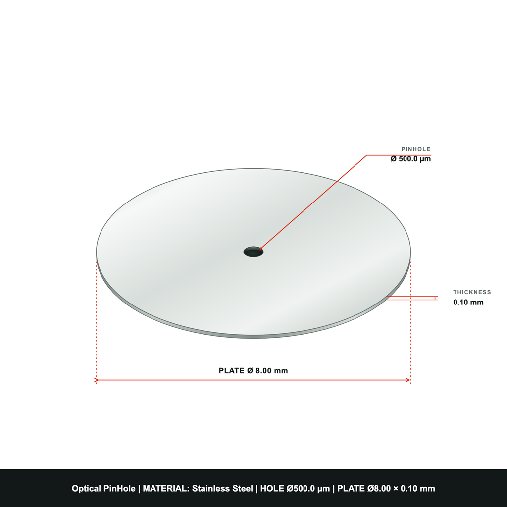 ⌀500µm Optical Pinhole, dia8mm Stainless Steel Plate