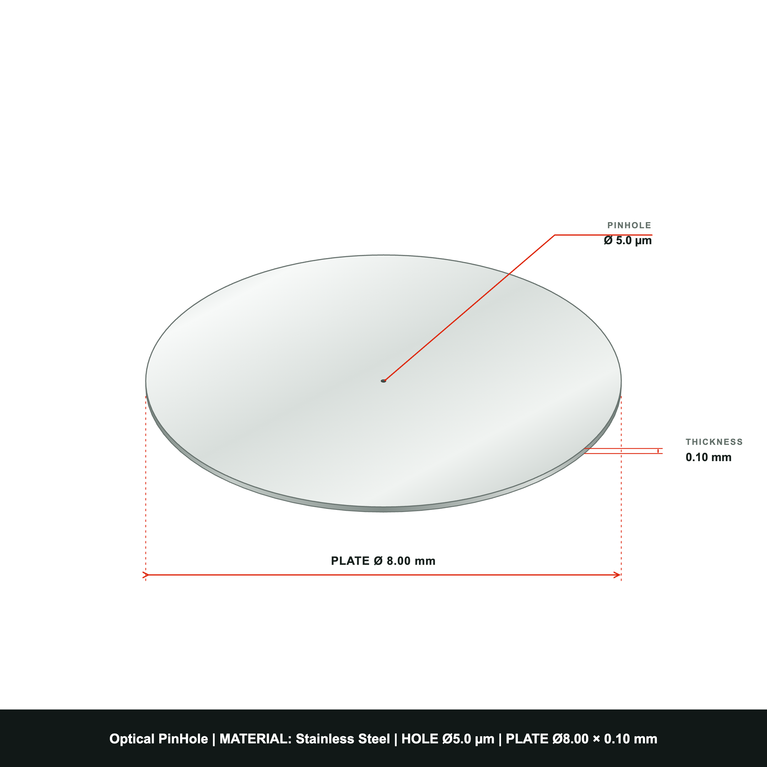 ⌀5µm Optical Pinhole, dia8mm Stainless Steel Plate
