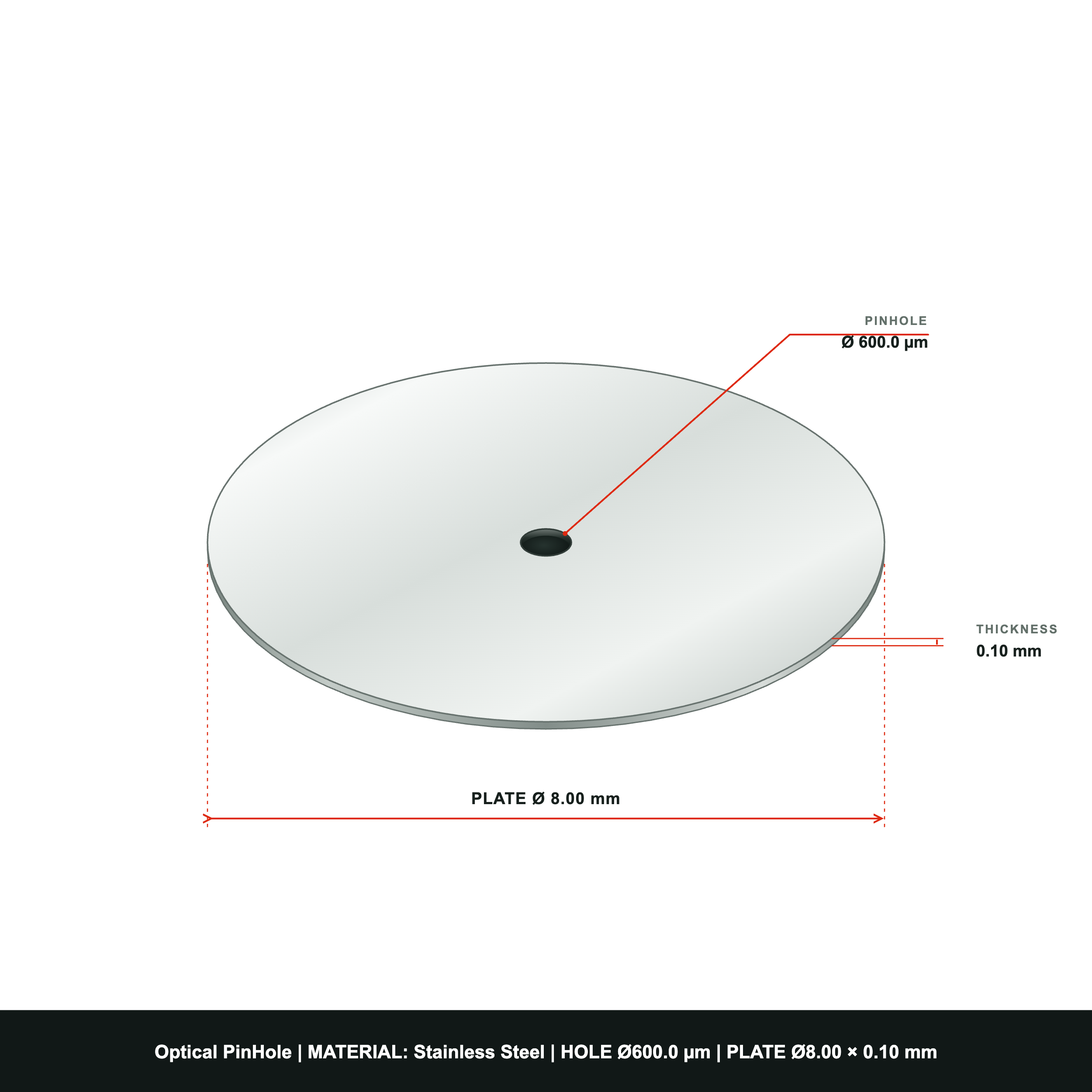 ⌀600µm Optical Pinhole, dia8mm Stainless Steel Plate