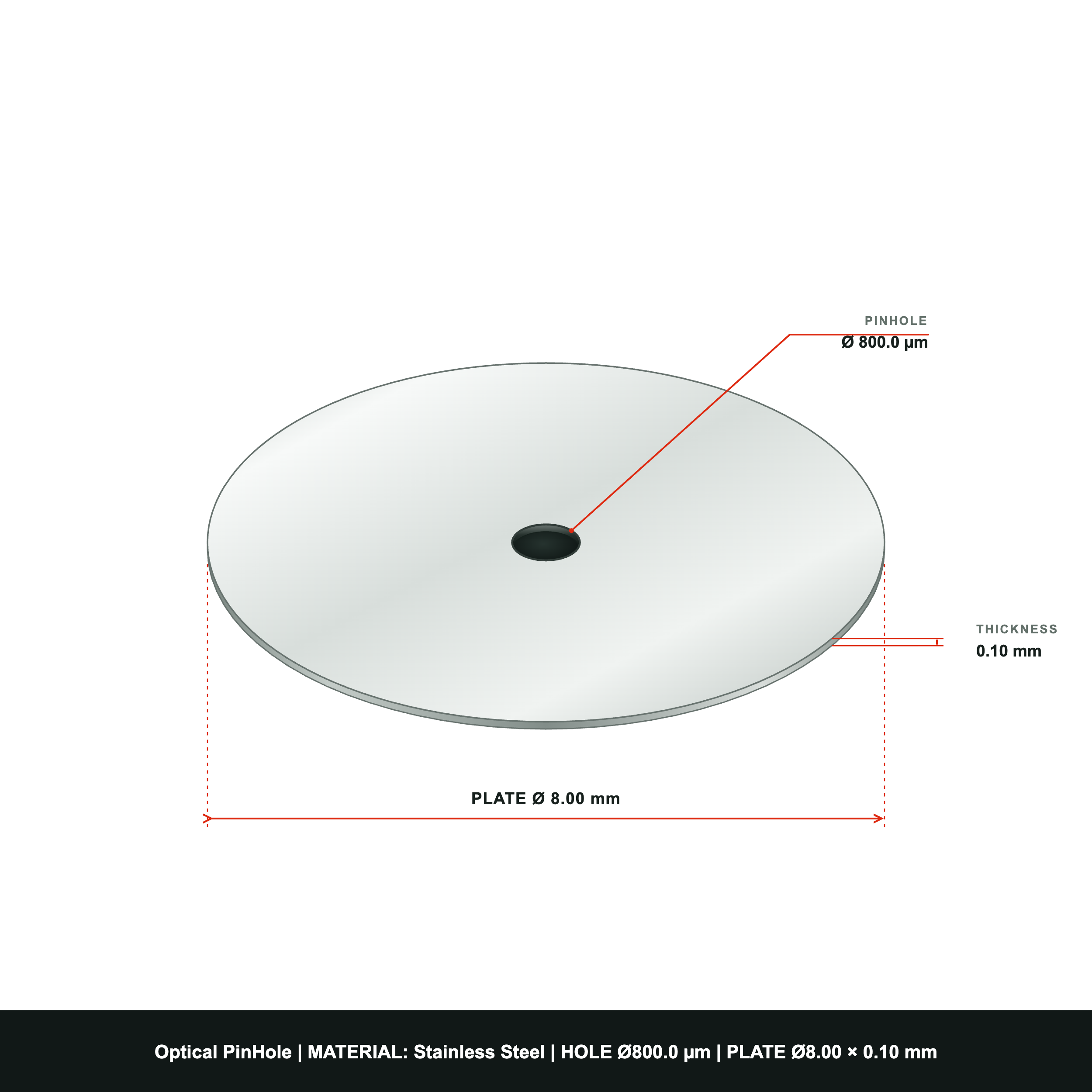 ⌀800µm Optical Pinhole, dia8mm Stainless Steel Plate