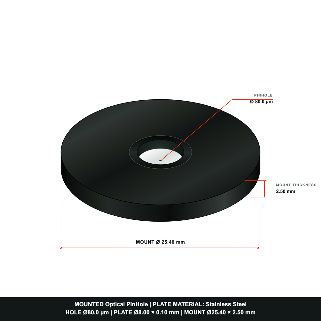 ⌀80µm Optical Pinhole, dia8mm Stainless Steel Plate